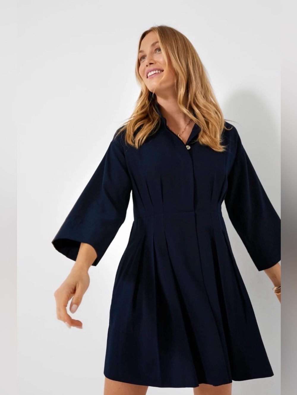 Tuckernuck Pomander Place Darien Mini Dress Navy Stand Collar Medium
